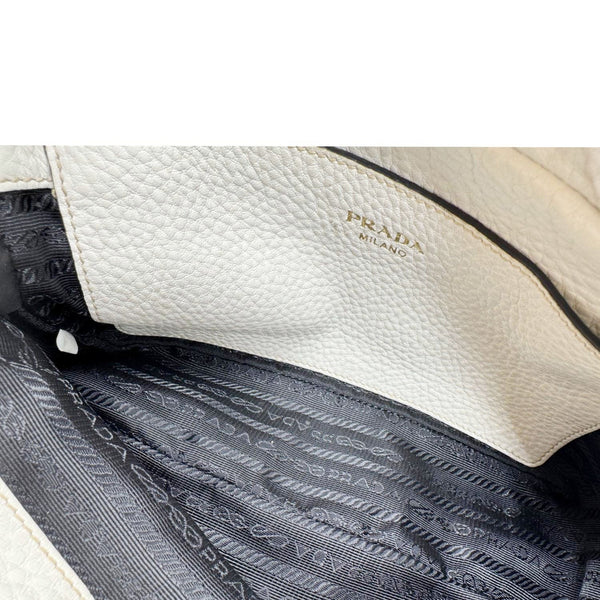 PRADA Vitello Phenix Flap Leather Crossbody Bag White