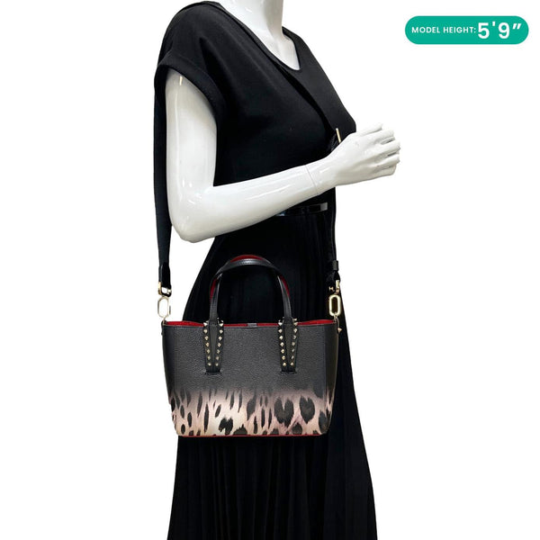 CHRISTIAN LOUBOUTIN Cabata East West Mini Leopard Print Leather Tote Bag Black