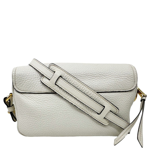 PRADA Vitello Phenix Flap Leather Crossbody Bag White