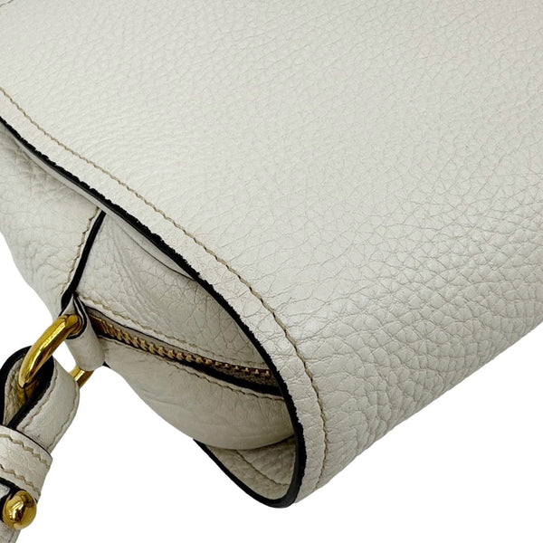 PRADA Vitello Phenix Flap Leather Crossbody Bag White