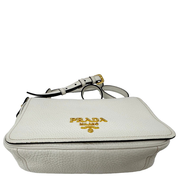 PRADA Vitello Phenix Flap Leather Crossbody Bag White