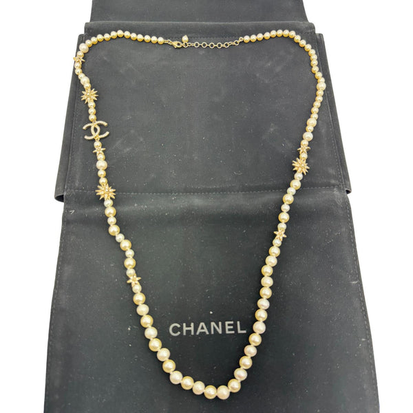 CHANEL Pearl CC Star Charm Long Necklace Off White