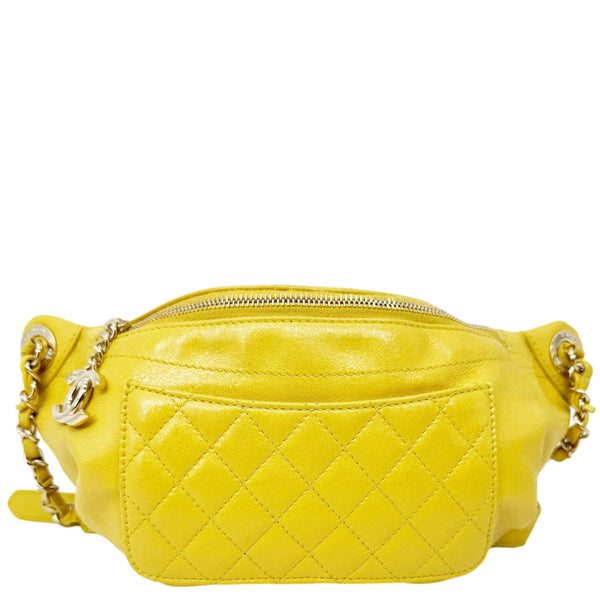 CHANEL Crumpled Glazed Lambskin Quilted Leather Waist Bag Yellow