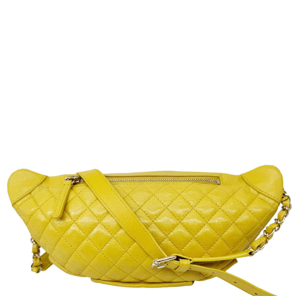CHANEL Crumpled Glazed Lambskin Quilted Leather Waist Bag Yellow