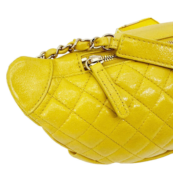 CHANEL Crumpled Glazed Lambskin Quilted Leather Waist Bag Yellow