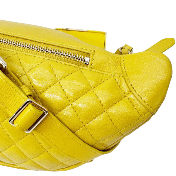 CHANEL Crumpled Glazed Lambskin Quilted Leather Waist Bag Yellow