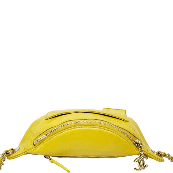 CHANEL Crumpled Glazed Lambskin Quilted Leather Waist Bag Yellow