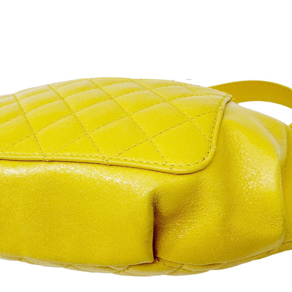 CHANEL Crumpled Glazed Lambskin Quilted Leather Waist Bag Yellow