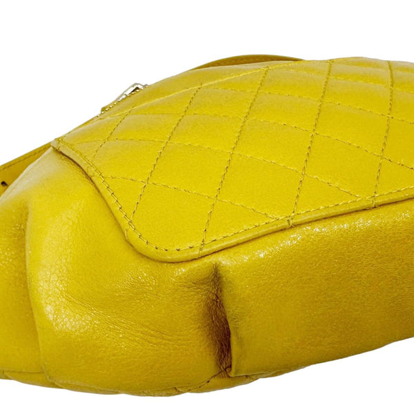CHANEL Crumpled Glazed Lambskin Quilted Leather Waist Bag Yellow
