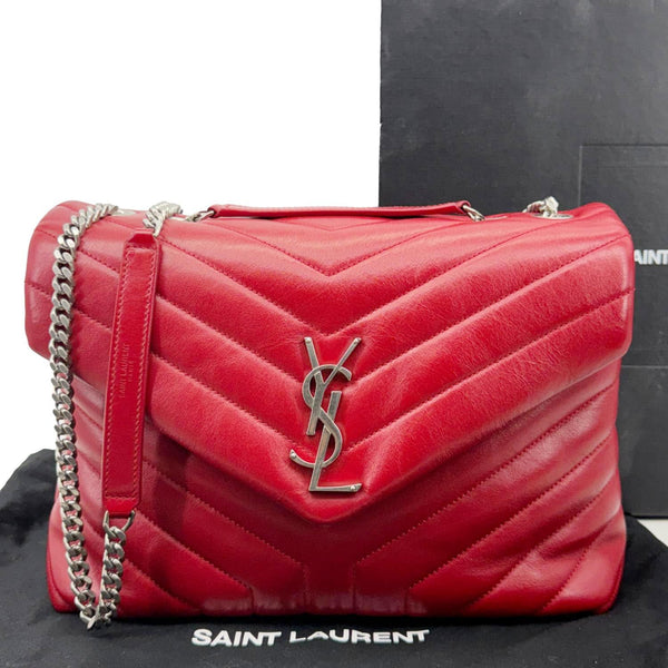 YVES SAINT LAURENT Loulou Medium Quilted Leather Crossbody Bag Red