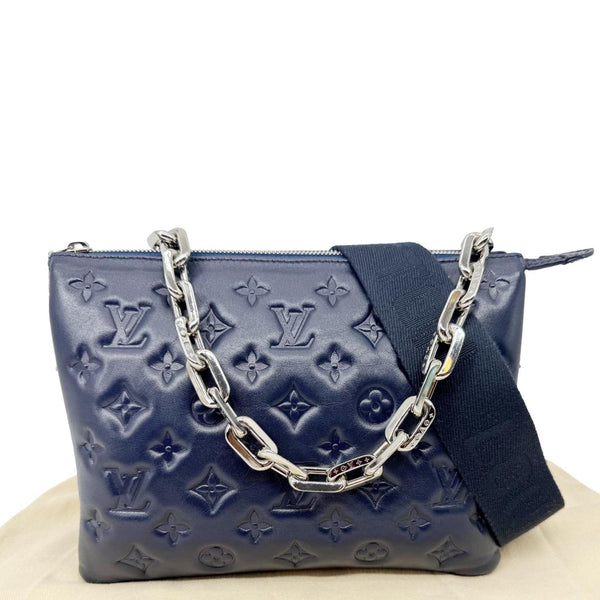 LOUIS VUITTON Coussin PM Monogram Embossed Leather Shoulder Bag Navy Blue