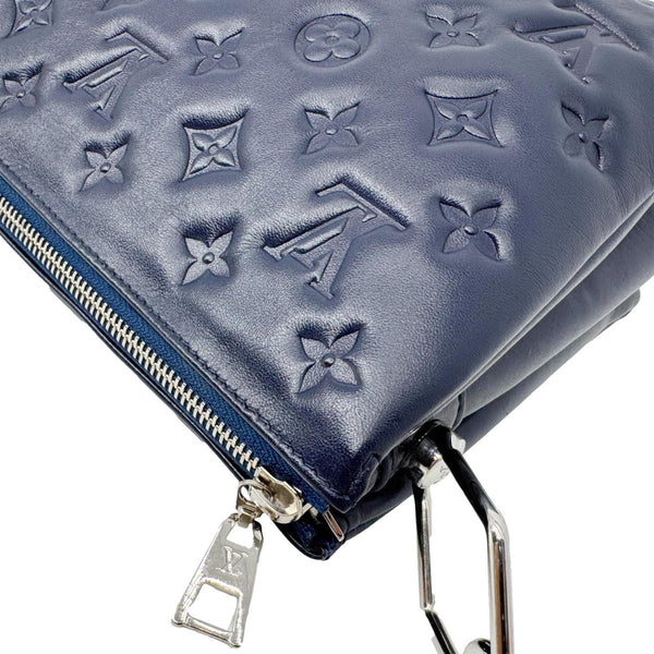 LOUIS VUITTON Coussin PM Monogram Embossed Leather Shoulder Bag Navy Blue
