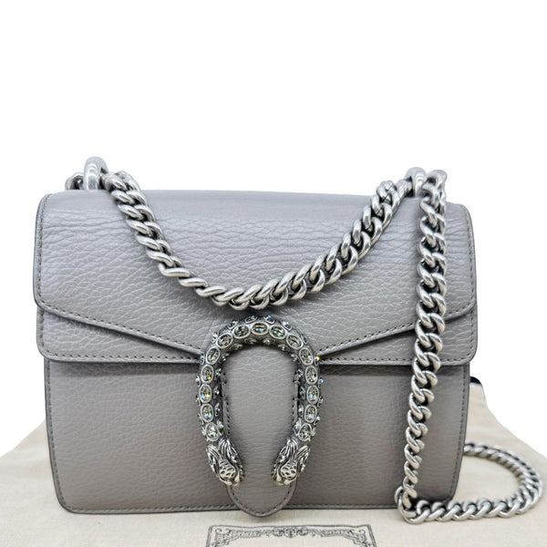 GUCCI Dionysus Mini Leather Crossbody Bag Gray 421970