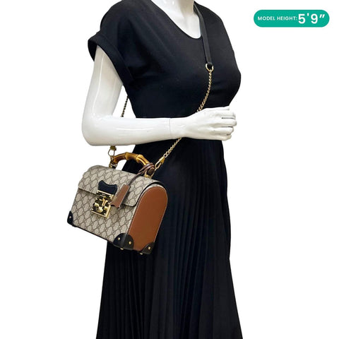 GUCCI Padlock GG Supreme Top Handle Shoulder Bag Beige 603221