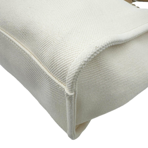 CHANEL Deauville Large Pearl Embellished Canvas Tote Bag Off White