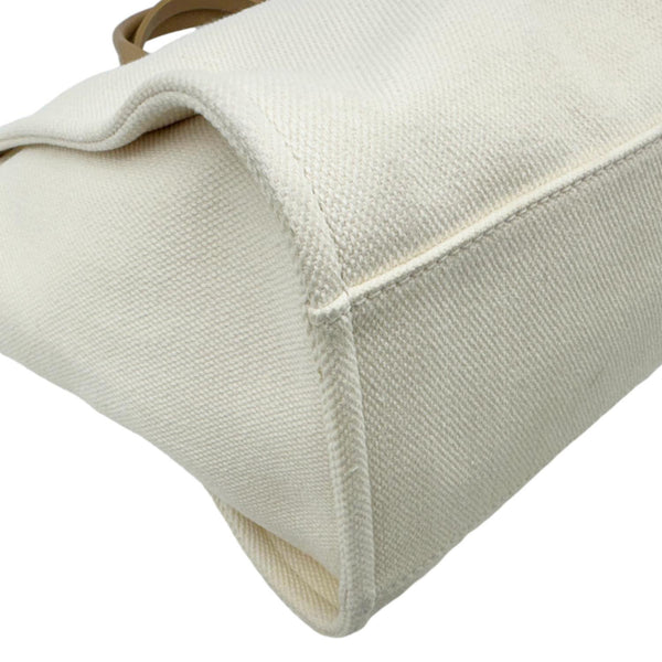 CHANEL Deauville Large Pearl Embellished Canvas Tote Bag Off White