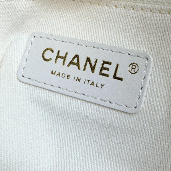 CHANEL Deauville Large Pearl Embellished Canvas Tote Bag Off White