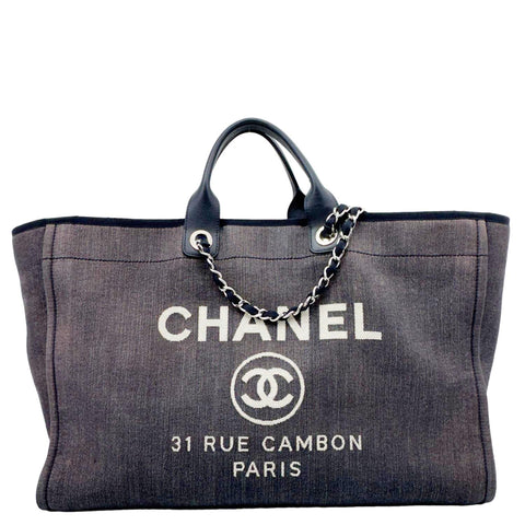 CHANEL Deauville Denim Tote Navy Blue