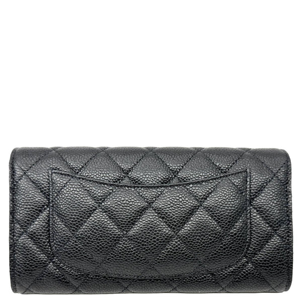 CHANEL Long Flap Caviar Quilted Leather Wallet Black