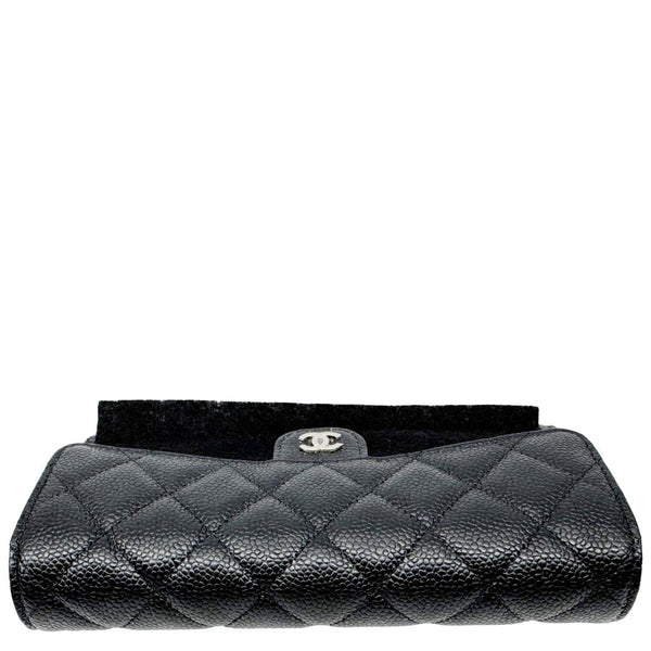 CHANEL Long Flap Caviar Quilted Leather Wallet Black