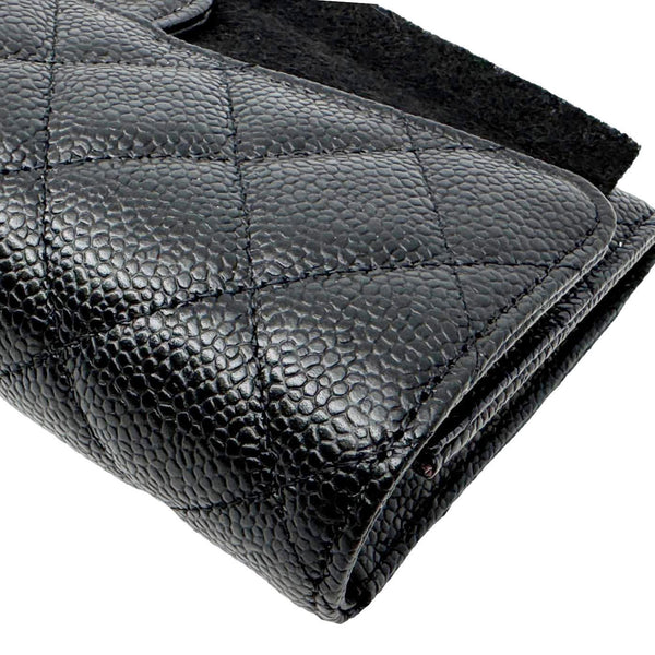 CHANEL Long Flap Caviar Quilted Leather Wallet Black