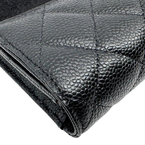 CHANEL Long Flap Caviar Quilted Leather Wallet Black