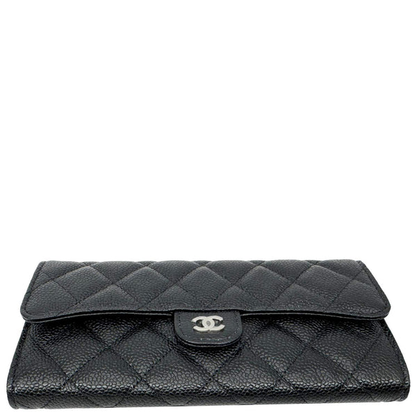 CHANEL Long Flap Caviar Quilted Leather Wallet Black