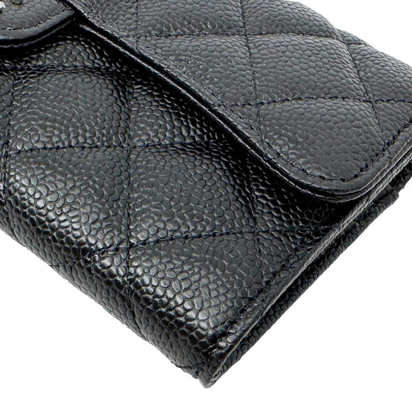 CHANEL Long Flap Caviar Quilted Leather Wallet Black