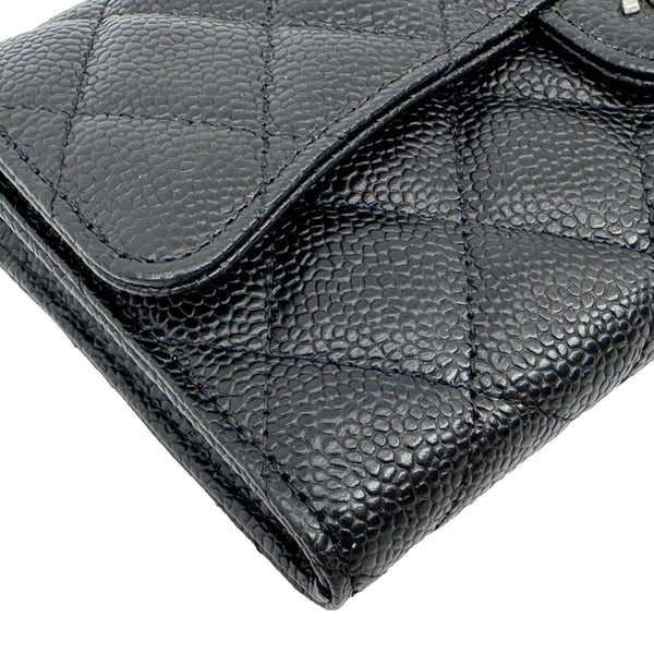 CHANEL Long Flap Caviar Quilted Leather Wallet Black