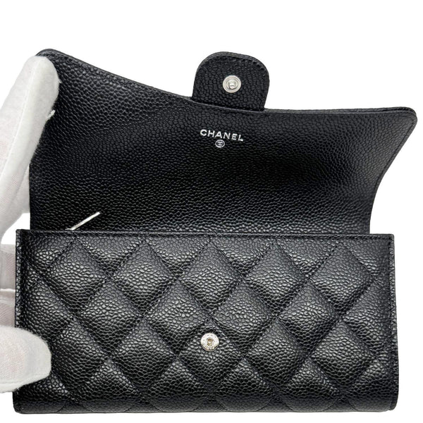 CHANEL Long Flap Caviar Quilted Leather Wallet Black