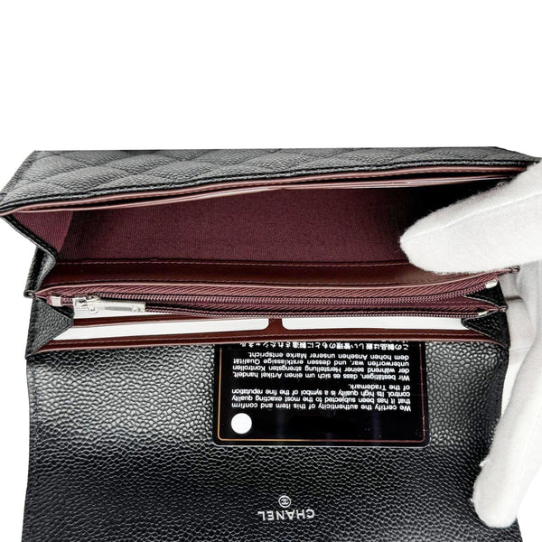 CHANEL Long Flap Caviar Quilted Leather Wallet Black