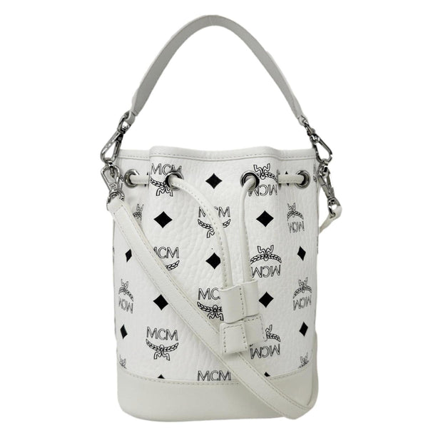 MCM Dessau Drawstring Mini Visetos Monogram Canvas Crossbody Bag White