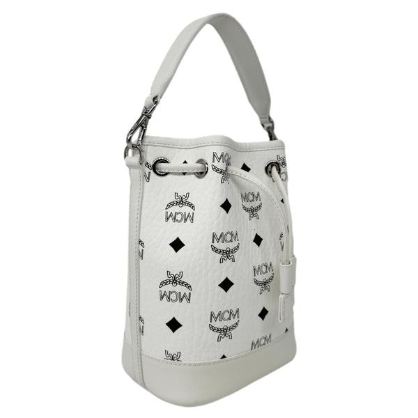 MCM Dessau Drawstring Mini Visetos Monogram Canvas Crossbody Bag White