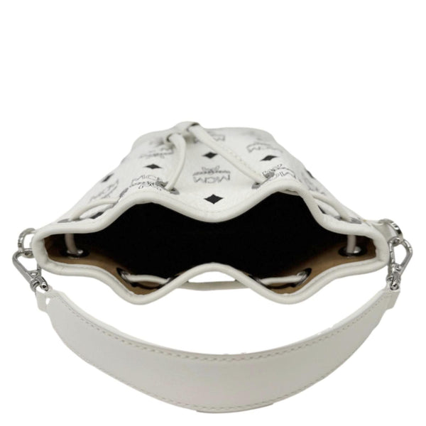 MCM Dessau Drawstring Mini Visetos Monogram Canvas Crossbody Bag White