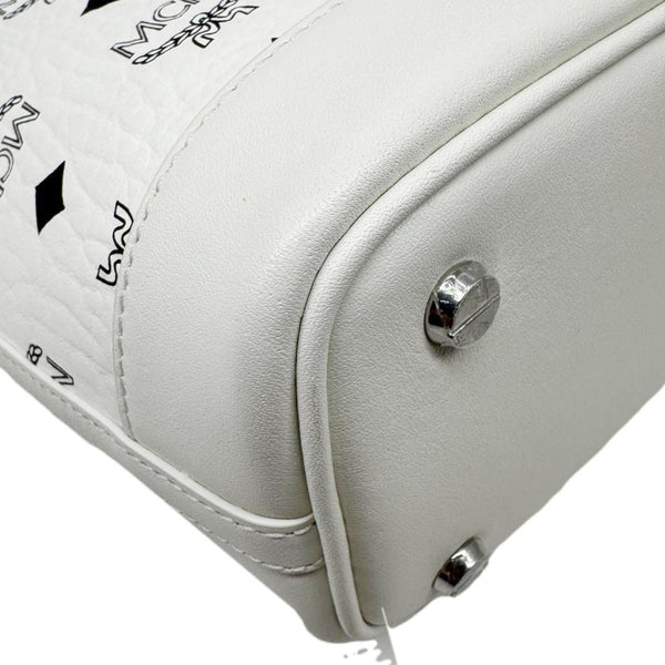 MCM Dessau Drawstring Mini Visetos Monogram Canvas Crossbody Bag White