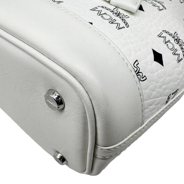 MCM Dessau Drawstring Mini Visetos Monogram Canvas Crossbody Bag White