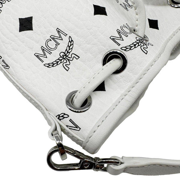 MCM Dessau Drawstring Mini Visetos Monogram Canvas Crossbody Bag White