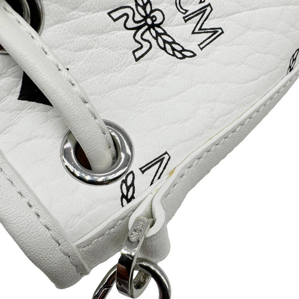 MCM Dessau Drawstring Mini Visetos Monogram Canvas Crossbody Bag White