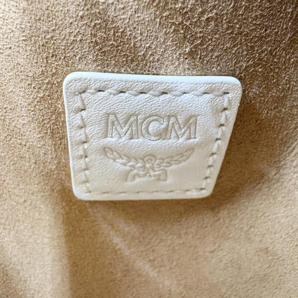 MCM Dessau Drawstring Mini Visetos Monogram Canvas Crossbody Bag White