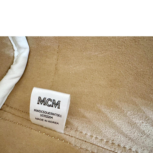 MCM Dessau Drawstring Mini Visetos Monogram Canvas Crossbody Bag White