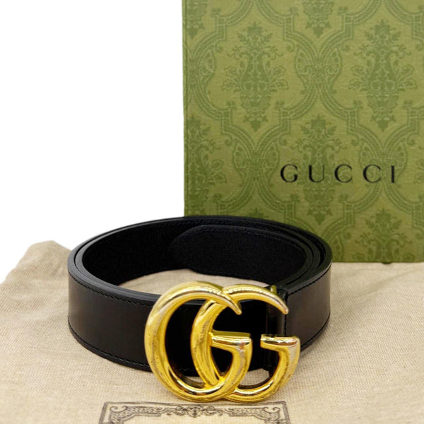 GUCCI GG Buckle Marmont Thin Leather Belt Size 85.34 Black 414516