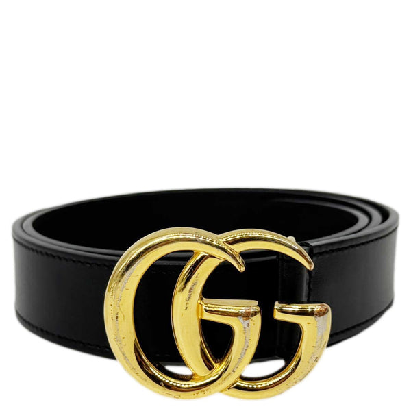 GUCCI GG Buckle Marmont Thin Leather Belt Size 85.34 Black 414516