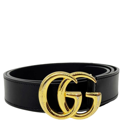 GUCCI GG Buckle Marmont Thin Leather Belt Size 85.34 Black 414516