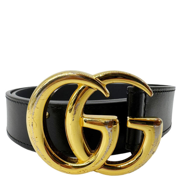 GUCCI GG Buckle Marmont Thin Leather Belt Size 85.34 Black 414516