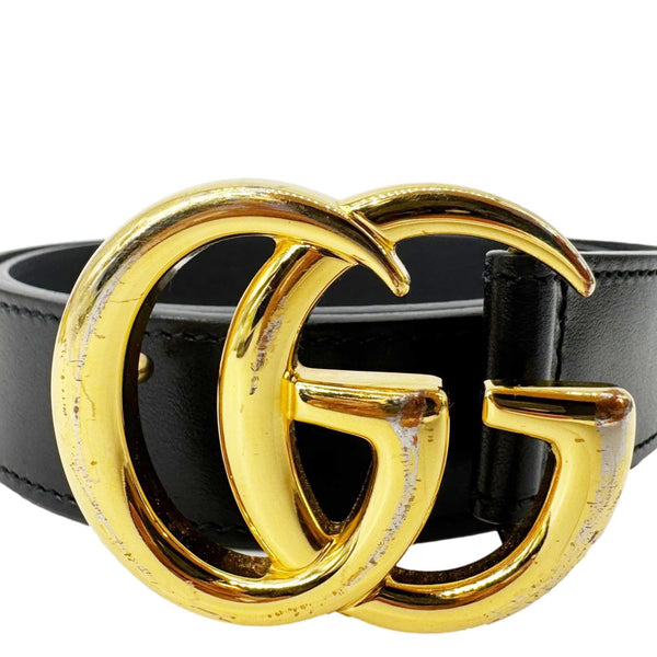GUCCI GG Buckle Marmont Thin Leather Belt Size 85.34 Black 414516