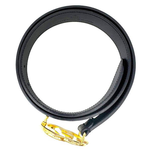 GUCCI GG Buckle Marmont Thin Leather Belt Size 85.34 Black 414516