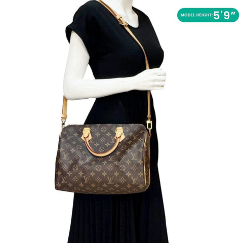 LOUIS VUITTON Speedy 30 Bandouliere Monogram Canvas Crossbody Bag Brown