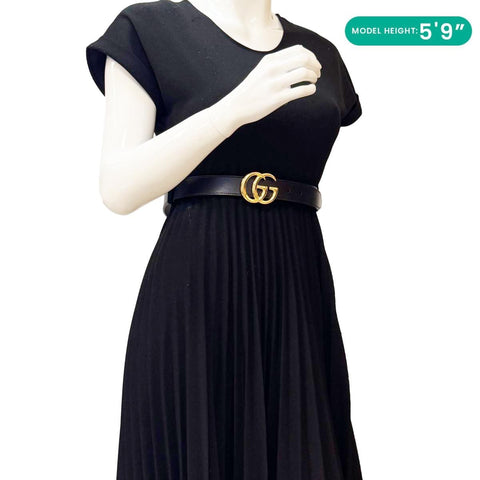 GUCCI GG Buckle Marmont Thin Leather Belt Size 85.34 Black 414516