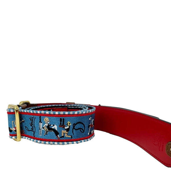 CHRISTIAN LOUBOUTIN Greekaba Embroidered Leather Bag Strap Blue