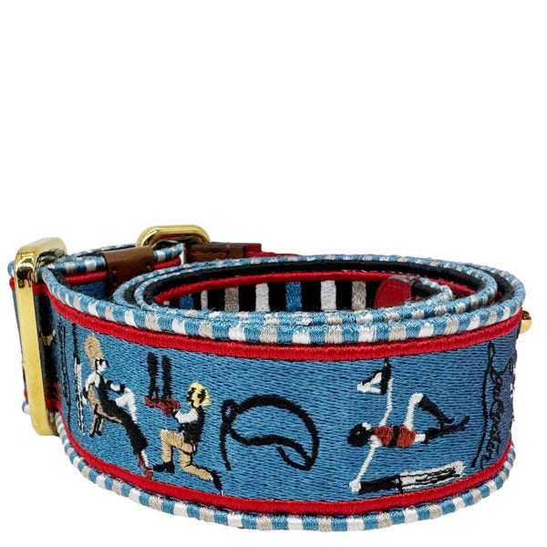 CHRISTIAN LOUBOUTIN Greekaba Embroidered Leather Bag Strap Blue